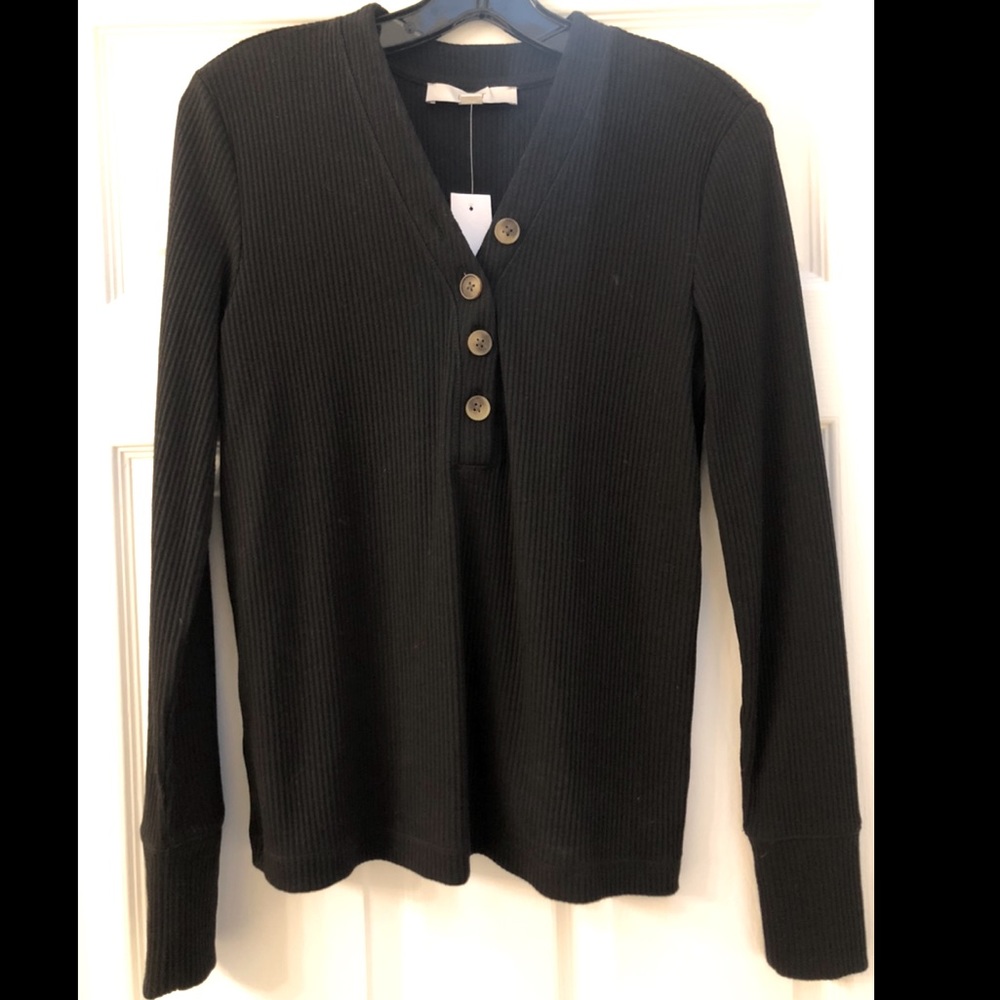 LOFT Black Ribbed Long Sleeved Button Shirt